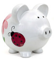 Personalized Ladybug and Flowers Girl’s Piggy Bank