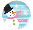 Happy Pink Snowman  Personalized Plate