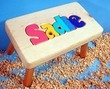Personalized Puzzle Name Stool in Natural Wood
