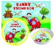 Dinosaur Scene Personalized Placemat, Plate and Bowl Set for Boys