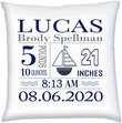 Birth Stats Pillow with Sailboat Graphic