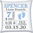 Birth Stats Pillow with Blue Footprint Graphic