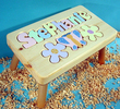 Personalized Flower & Butterfly Puzzle Name Stool in Natural Wood