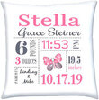 Personalized Birth Stats Pillow with Butterfly Graphic