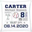 Personalized  Birth Stats Pillow with Baseball Graphic