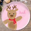 Personalized Holiday Reindeer In Pink Plate
