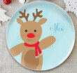 Personalized Holiday Reindeer In Blue  Plate