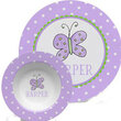 Lavender Butterfly Personalized Plate and Bowl Set