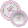 Pink Butterfly Personalized Plate and Bowl Set