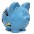 Personalized Construction Trucks Blue Piggy Bank