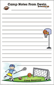 Personalized Sports Camp Note Pad  (Envelopes available)