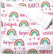 Baby Girl's Personalized Hearts and Rainbows Blanket