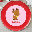 Personalized Holiday Baby Reindeer Plate In Pink